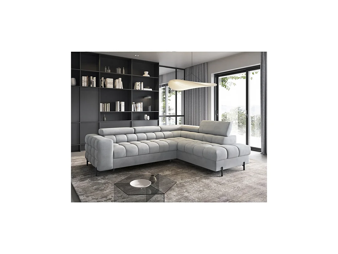 Canapé FERRUM Gris clair convertible 5 places angle droit pieds métal 276x93x200cm