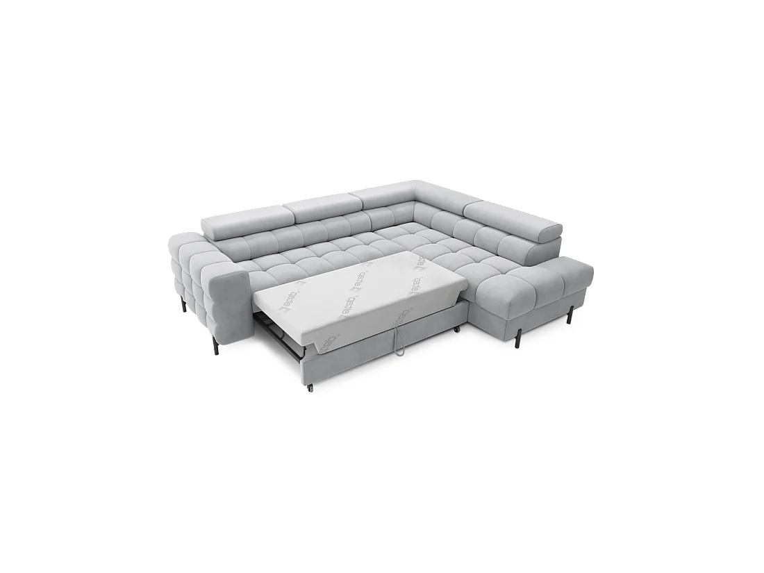 Canapé FERRUM Gris clair convertible 5 places angle droit pieds métal 276x93x200cm