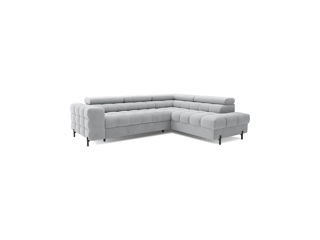 Canapé FERRUM Gris clair convertible 5 places angle droit pieds métal 276x93x200cm