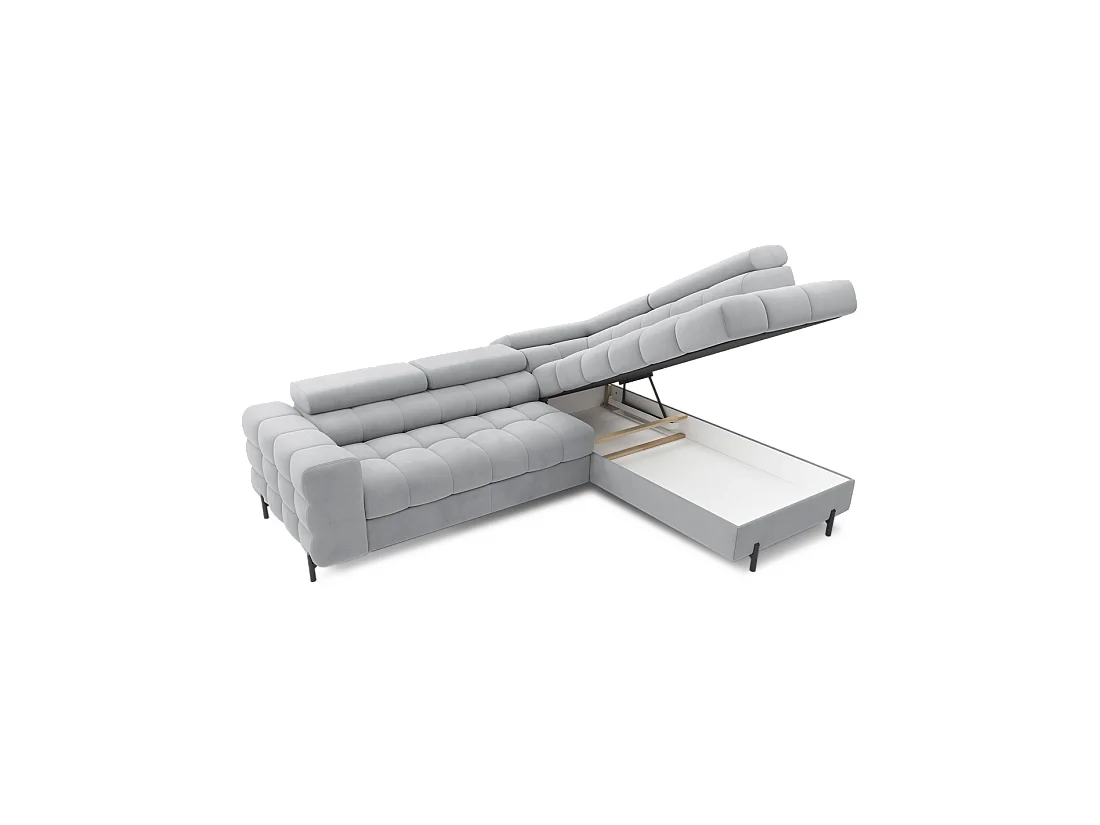 Canapé FERRUM Gris clair convertible 5 places angle droit pieds métal 276x93x200cm