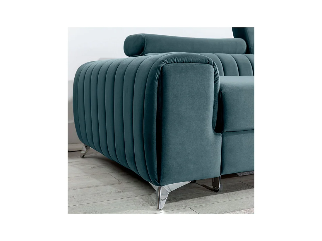 Canapé d'angle droit Bleu canard convertible 3 places JAYSON couchage spacieux
