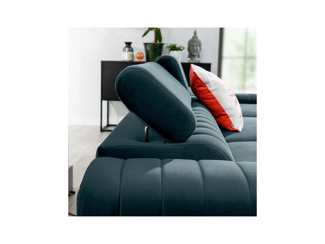 Canapé d'angle droit Bleu canard convertible 3 places JAYSON couchage spacieux
