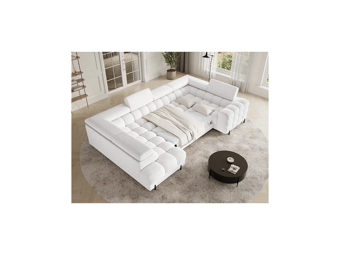 Canapé panoramique convertible FACTORY 3 places blanc – angle gauche avec coffre