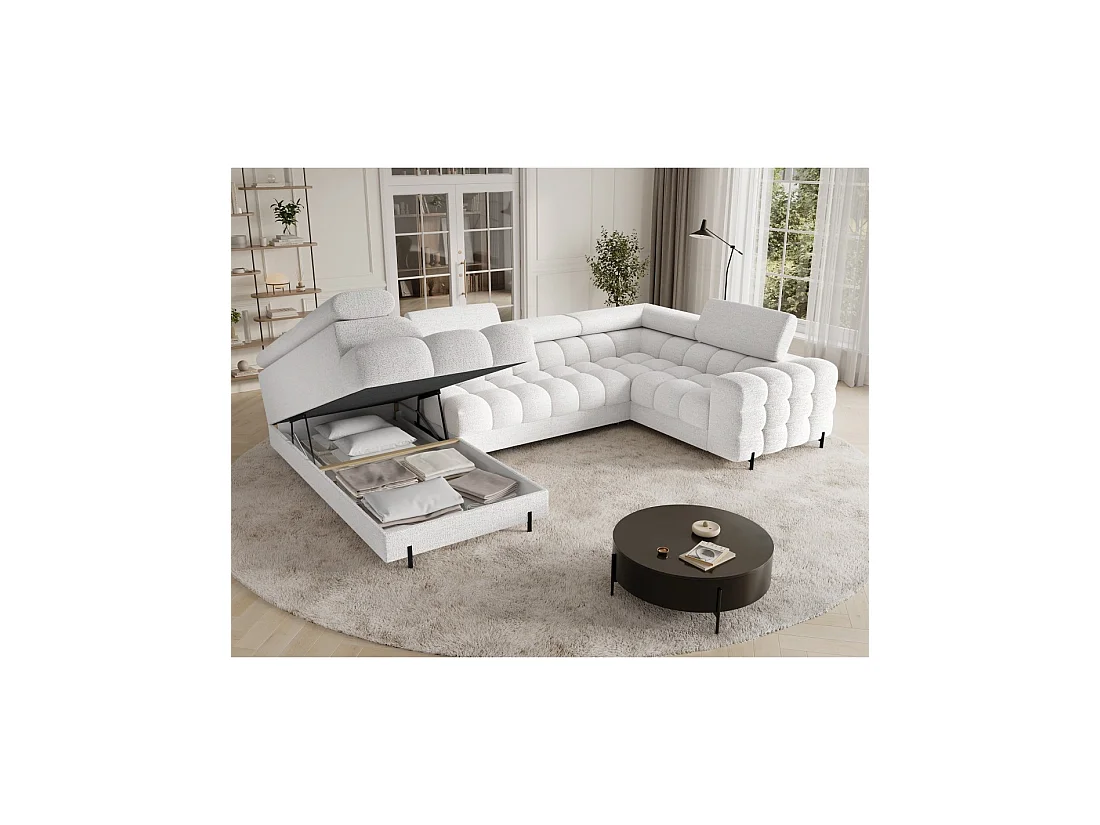Canapé panoramique convertible FACTORY 3 places blanc – angle gauche avec coffre
