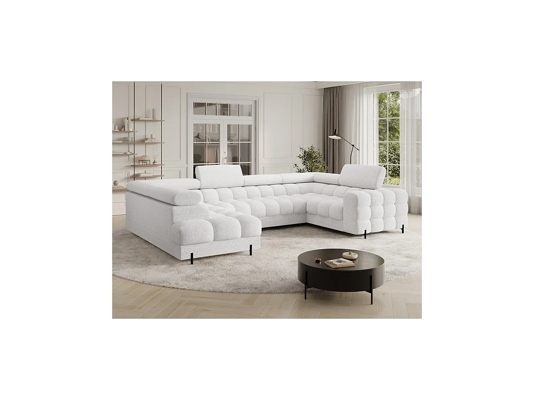 Canapé panoramique convertible FACTORY 3 places blanc – angle gauche avec coffre