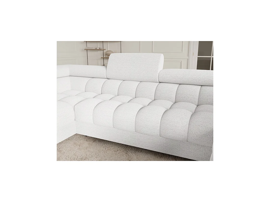 Canapé panoramique convertible FACTORY 3 places blanc – angle gauche avec coffre