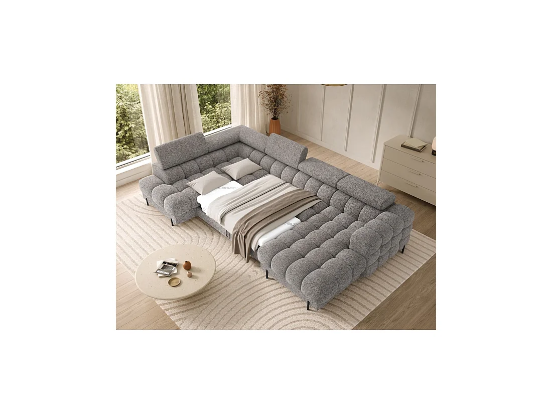 Sofá panorámico convertible Gris claro jaspeado ángulo izquierdo FERARIA 358x93x202cm