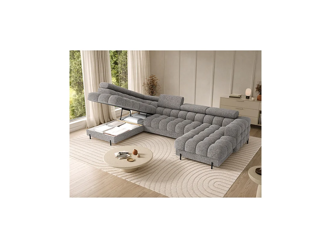 Sofá panorámico convertible Gris claro jaspeado ángulo izquierdo FERARIA 358x93x202cm