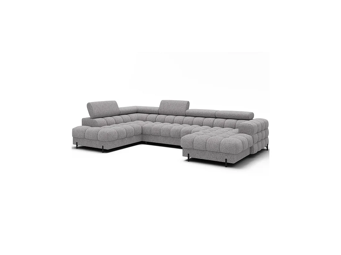Sofá panorámico convertible Gris claro jaspeado ángulo izquierdo FERARIA 358x93x202cm