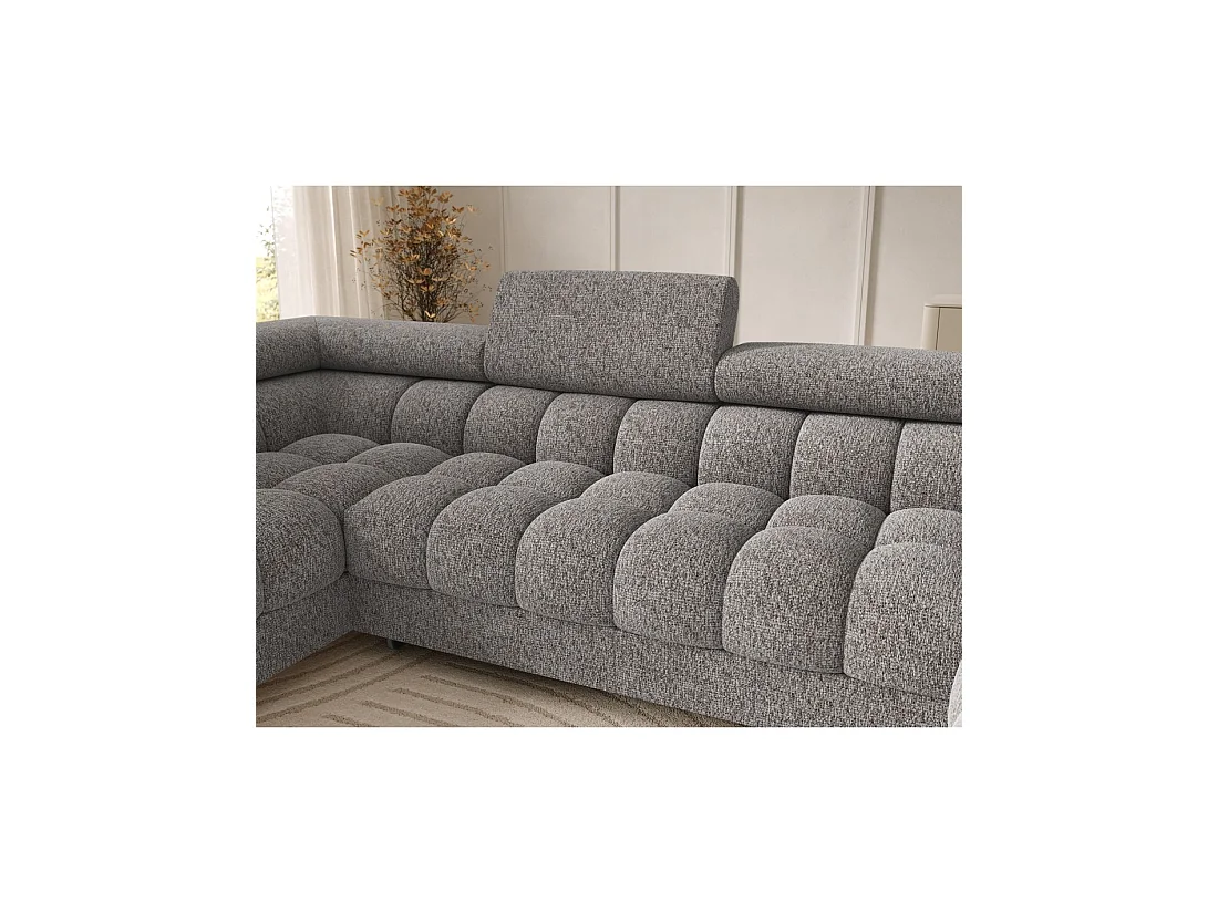 Sofá panorámico convertible Gris claro jaspeado ángulo izquierdo FERARIA 358x93x202cm