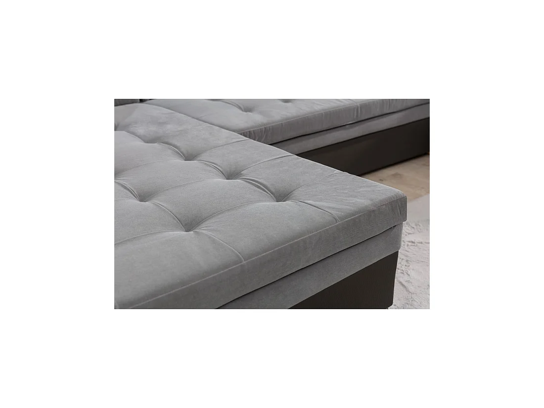 Canapé panoramique convertible CALDERO 5 places beige et crème – angle gauche
