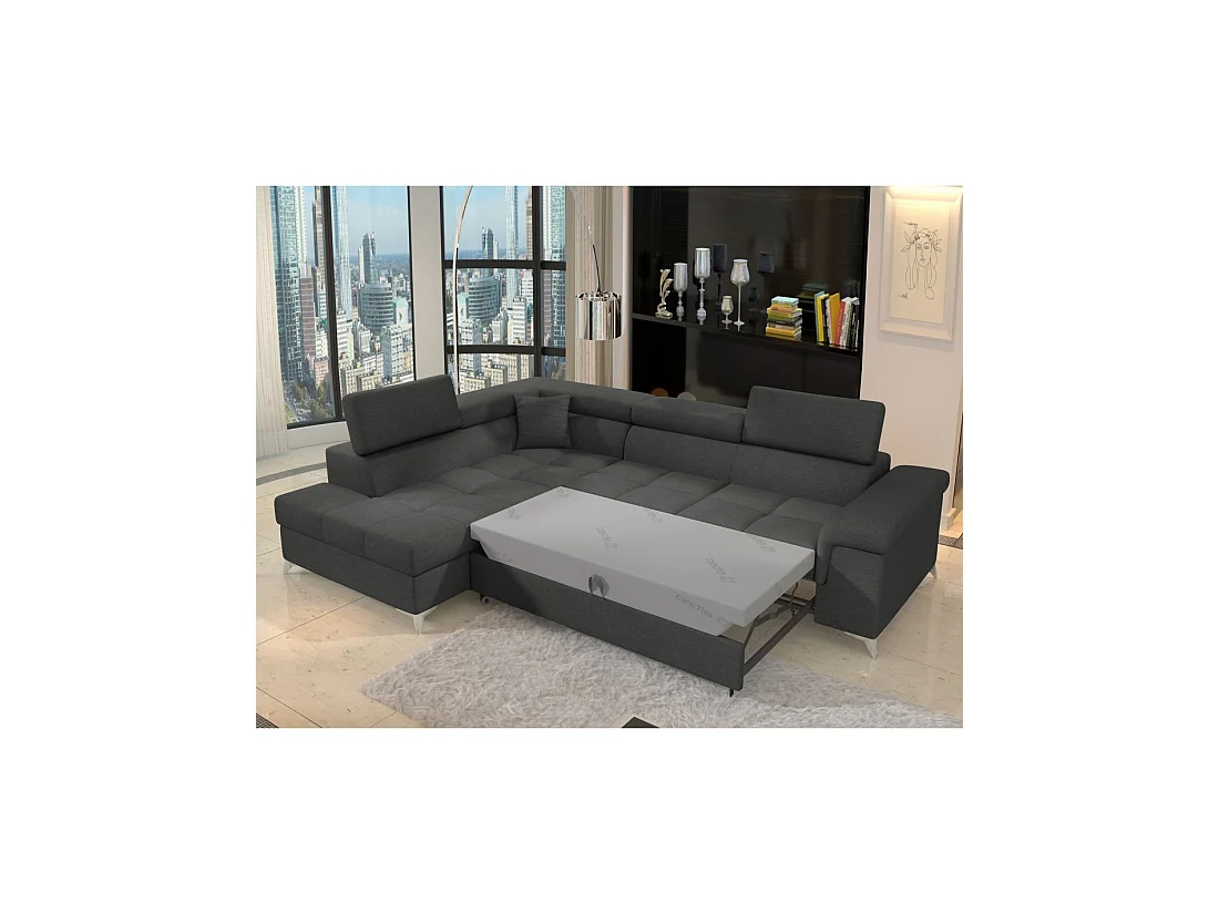 Canapé d'angle convertible PALAZZO 4 places gris foncé – angle gauche avec 1 coussin