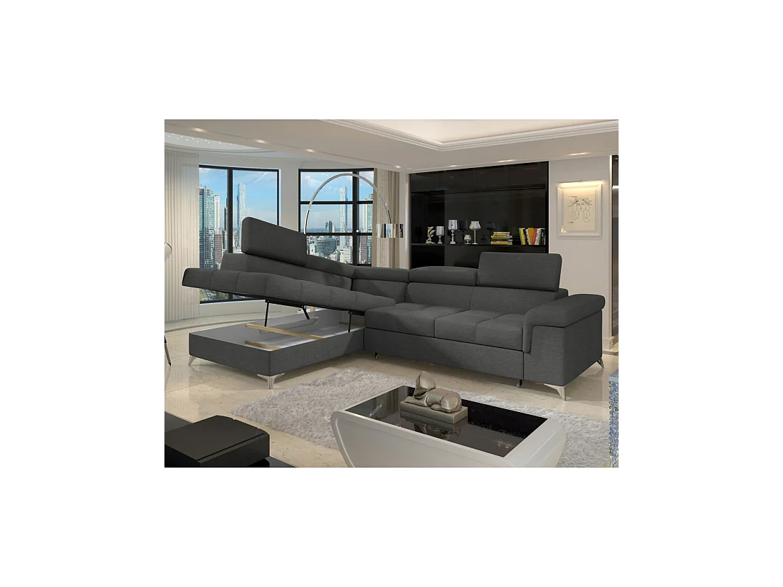 Canapé d'angle convertible PALAZZO 4 places gris foncé – angle gauche avec 1 coussin