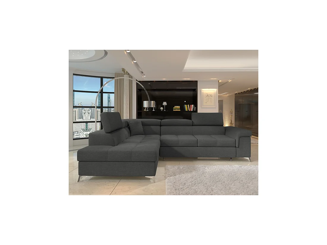 Canapé d'angle convertible PALAZZO 4 places gris foncé – angle gauche avec 1 coussin