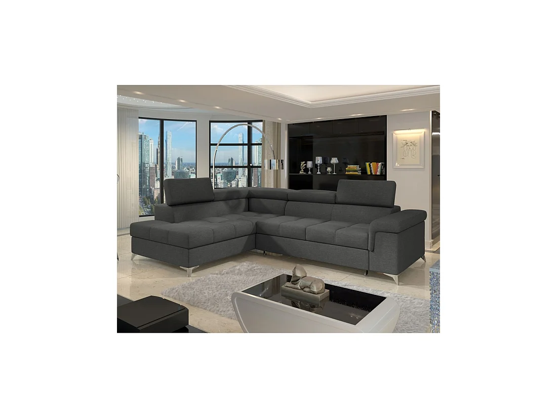 Canapé d'angle convertible PALAZZO 4 places gris foncé – angle gauche avec 1 coussin