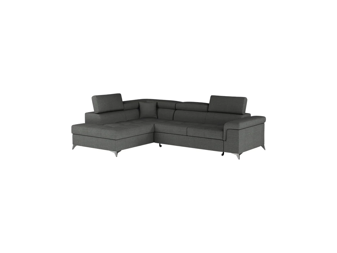 Canapé d'angle convertible PALAZZO 4 places gris foncé – angle gauche avec 1 coussin