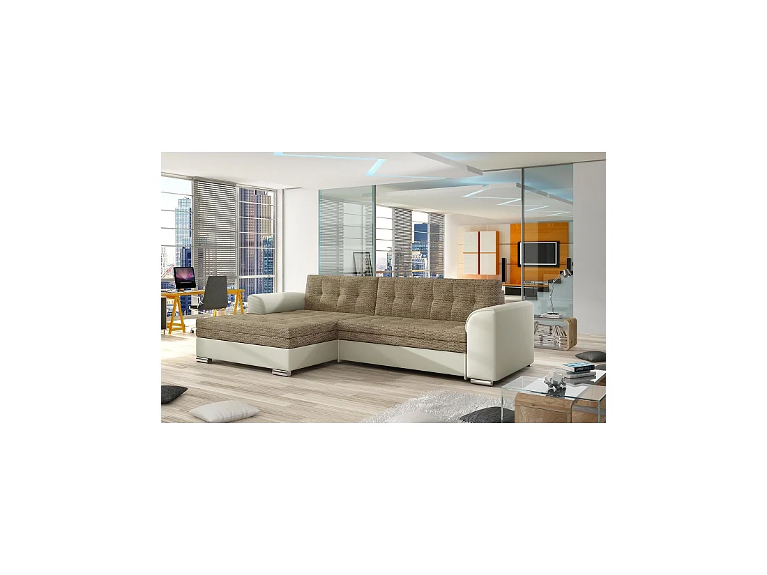 Canapé d'angle convertible CONFORTO 4 places beige et crème – angle gauche