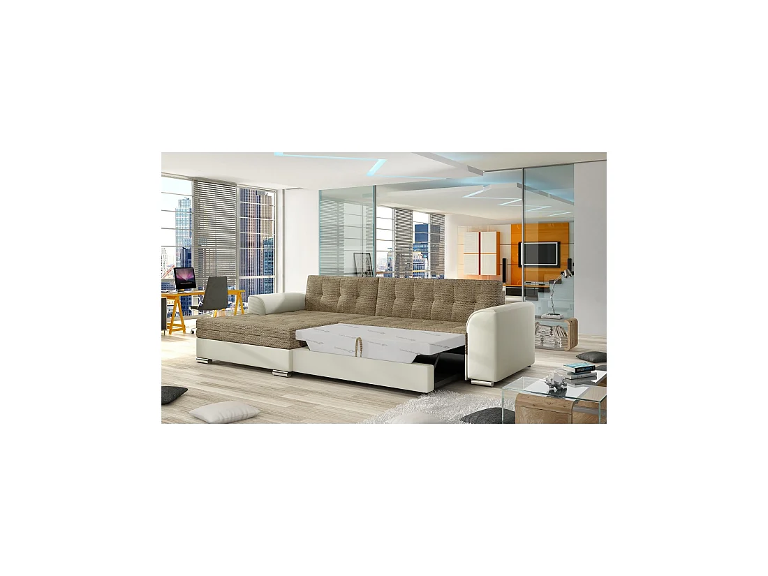 Canapé d'angle convertible CONFORTO 4 places beige et crème – angle gauche