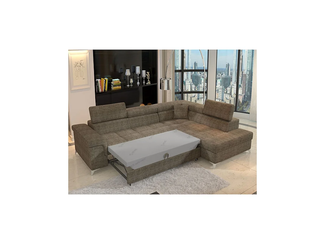Sofá de esquina convertible PALAZZO 4 plazas beige – ángulo derecho con 1 cojín