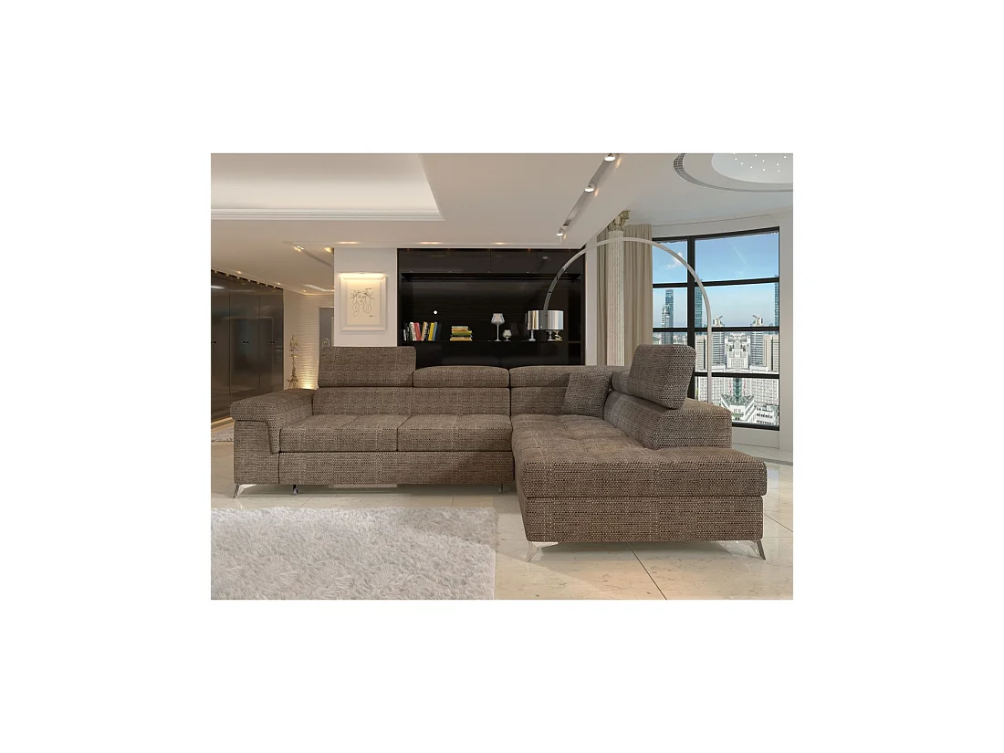Sofá de esquina convertible PALAZZO 4 plazas beige – ángulo derecho con 1 cojín