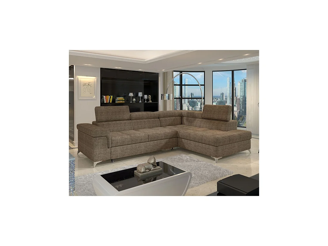 Sofá de esquina convertible PALAZZO 4 plazas beige – ángulo derecho con 1 cojín