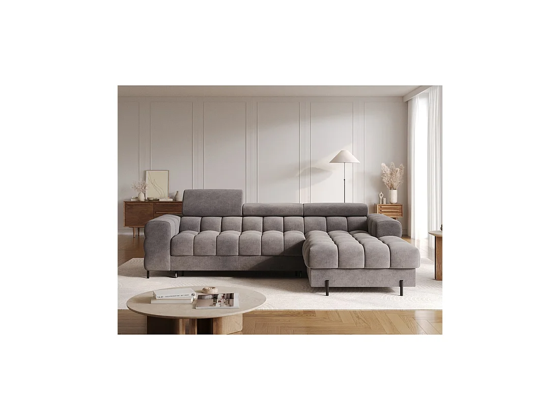 Canapé d'angle droit convertible Gris foncé chiné design élégant 285x99x181cm FILTRO