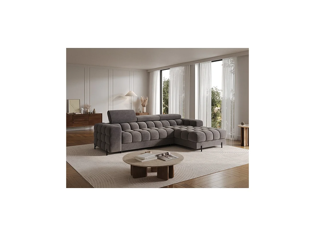 Canapé d'angle droit convertible Gris foncé chiné design élégant 285x99x181cm FILTRO