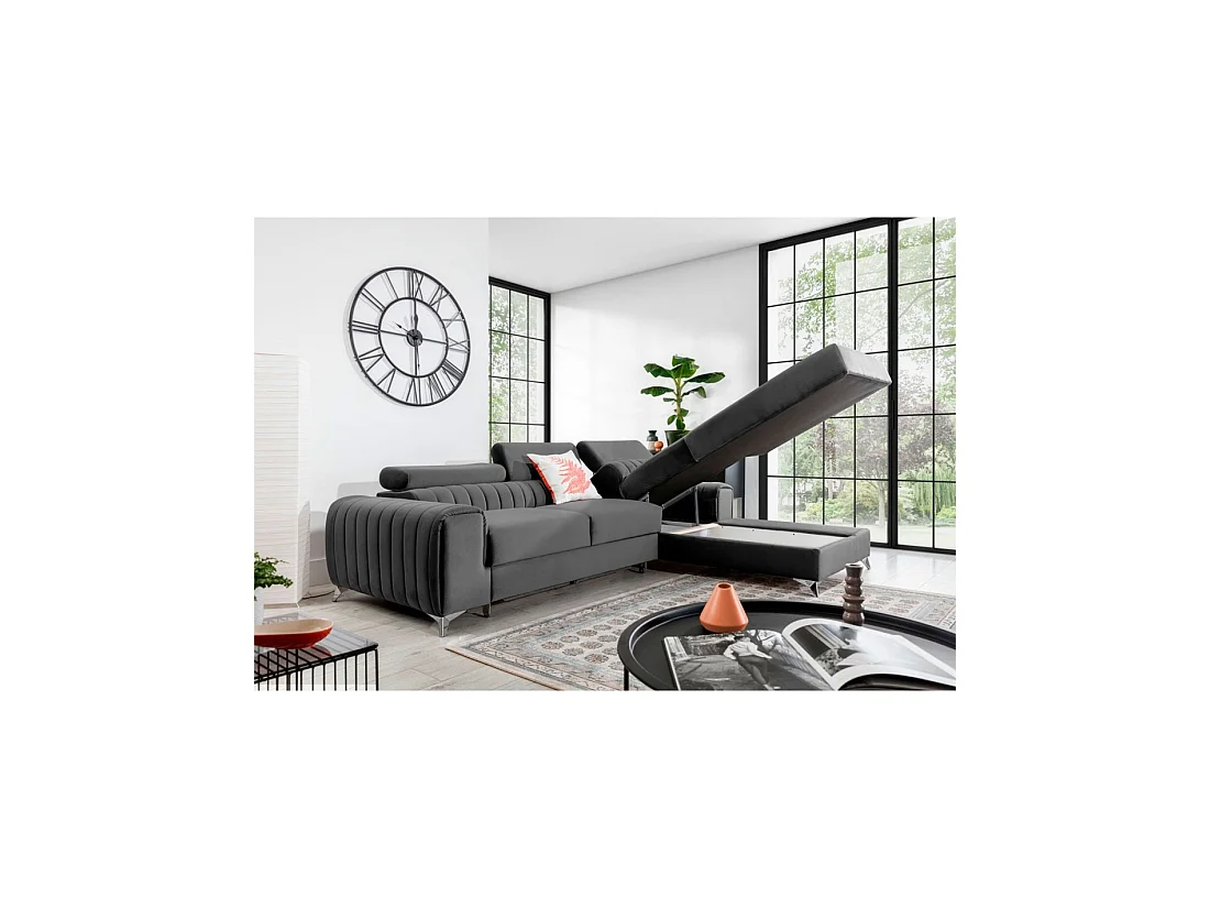 Canapé d'angle droit Gris foncé convertible 3 places JAYSON avec couchage