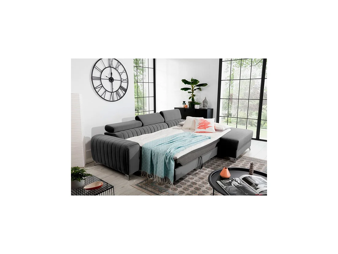 Canapé d'angle droit Gris foncé convertible 3 places JAYSON avec couchage