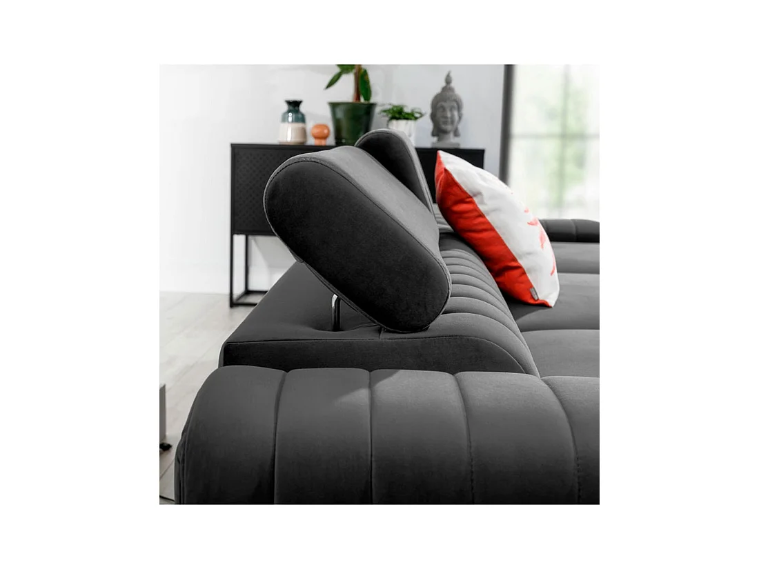 Canapé d'angle droit Gris foncé convertible 3 places JAYSON avec couchage