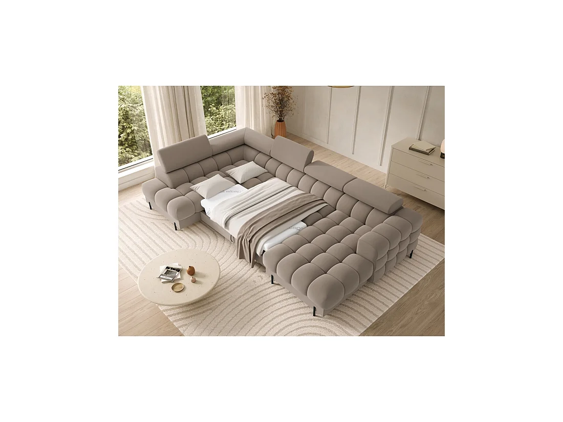 Canapé panoramique convertible Beige angle gauche FERARIA 358x93x202cm