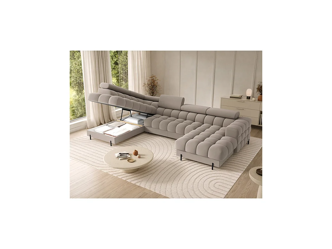 Canapé panoramique convertible Beige angle gauche FERARIA 358x93x202cm