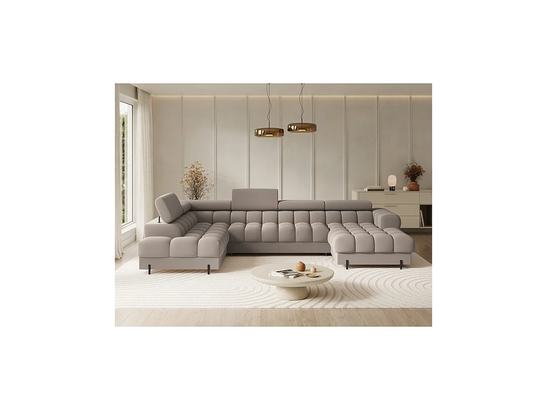 Canapé panoramique convertible Beige angle gauche FERARIA 358x93x202cm