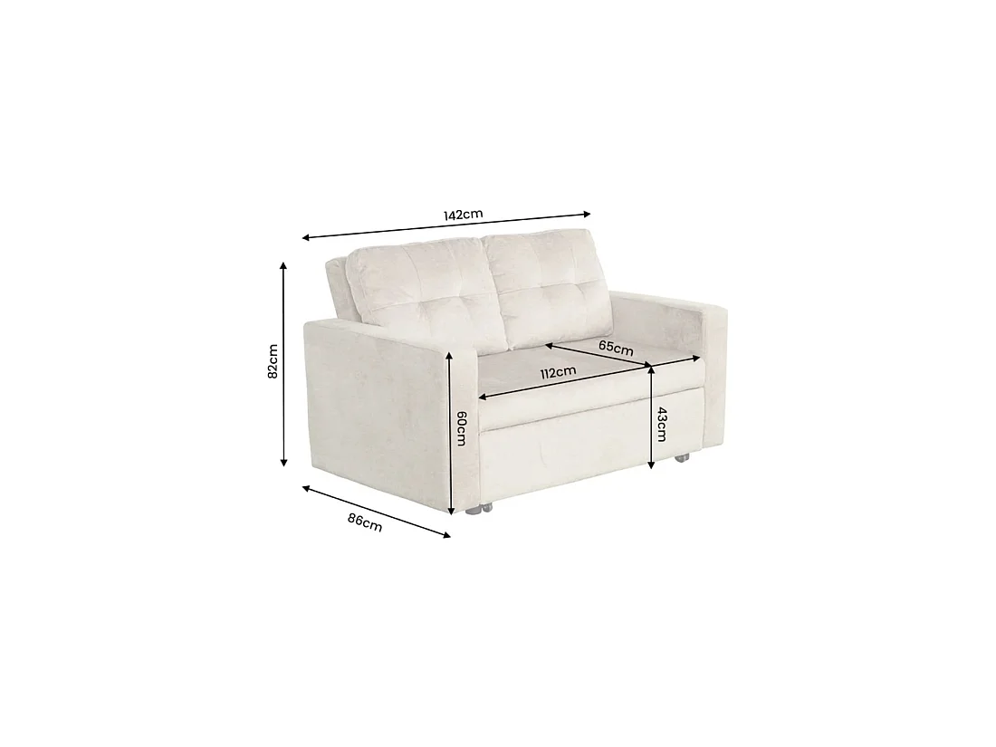 Canapé PRESTO convertible 2 places en velours – Vert foncé – 142 x 82 x 86 cm