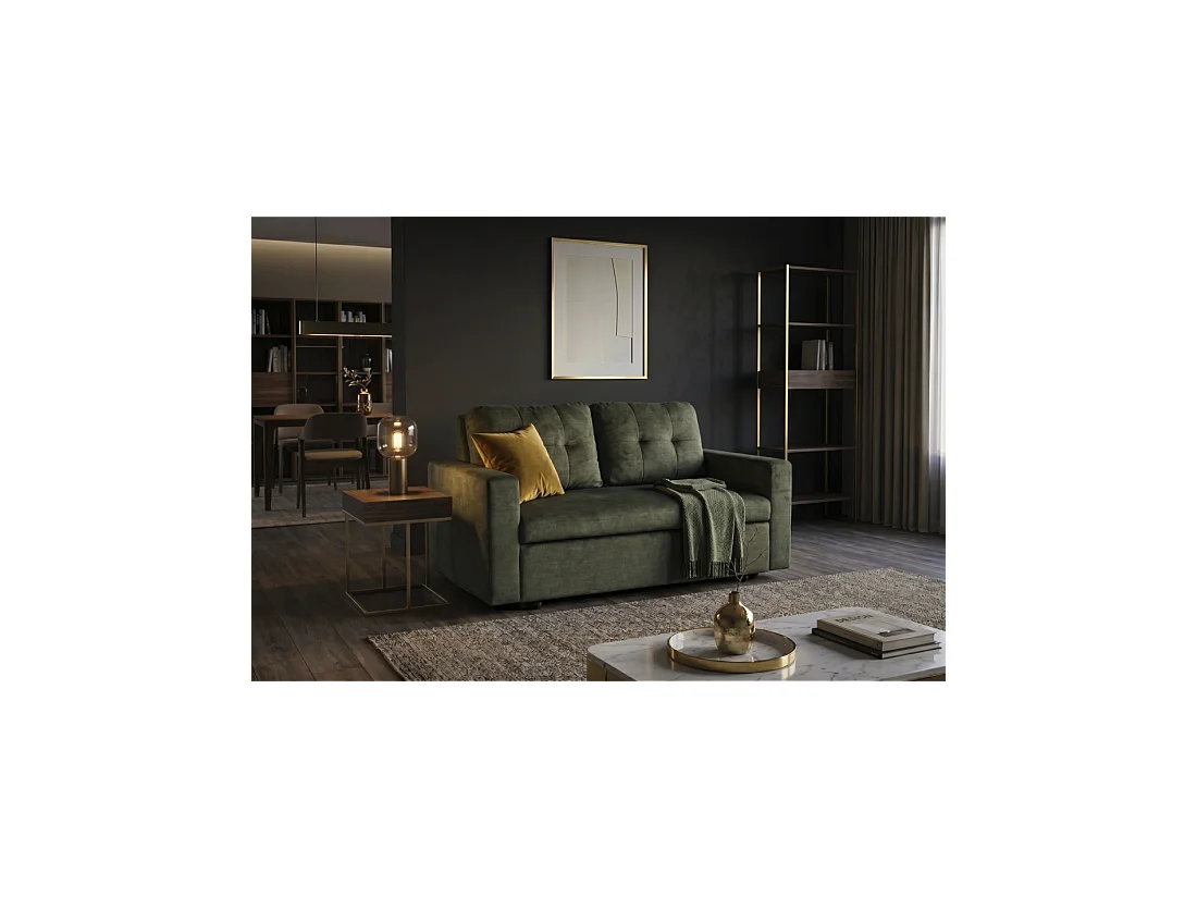 Canapé PRESTO convertible 2 places en velours – Vert foncé – 142 x 82 x 86 cm