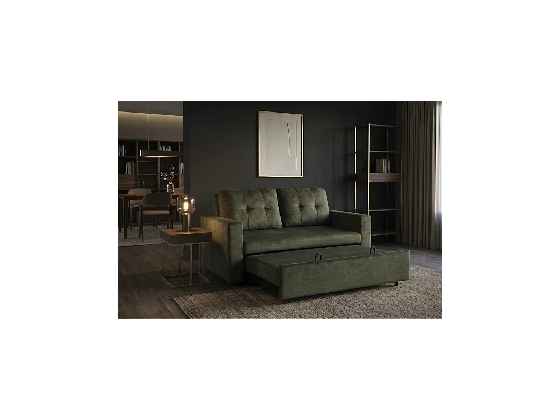 Canapé PRESTO convertible 2 places en velours – Vert foncé – 142 x 82 x 86 cm