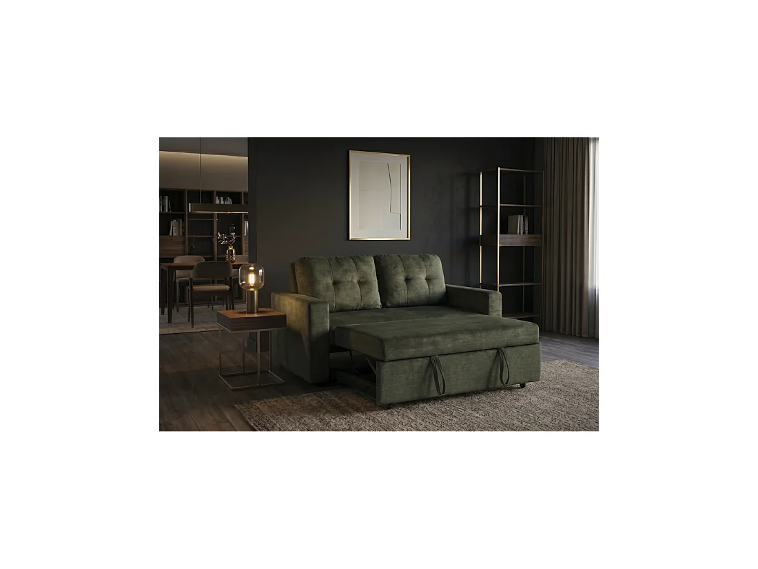 Canapé PRESTO convertible 2 places en velours – Vert foncé – 142 x 82 x 86 cm