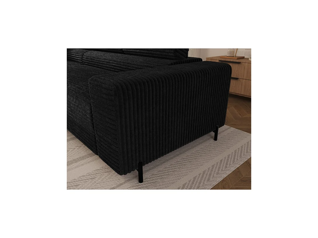 Sofá de esquina COLESIA convertible 5 plazas negro terciopelo acanalado – izquierda – 274x200cm