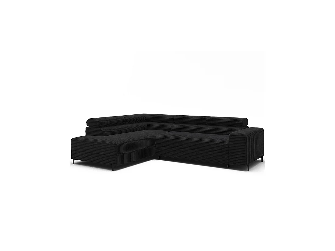 Sofá de esquina COLESIA convertible 5 plazas negro terciopelo acanalado – izquierda – 274x200cm