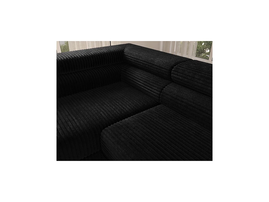 Sofá de esquina COLESIA convertible 5 plazas negro terciopelo acanalado – izquierda – 274x200cm