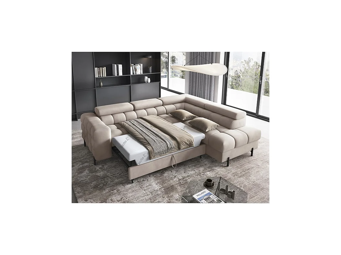 Canapé d'angle droit FERRUM Beige avec coffre salon familial 276x93x200cm