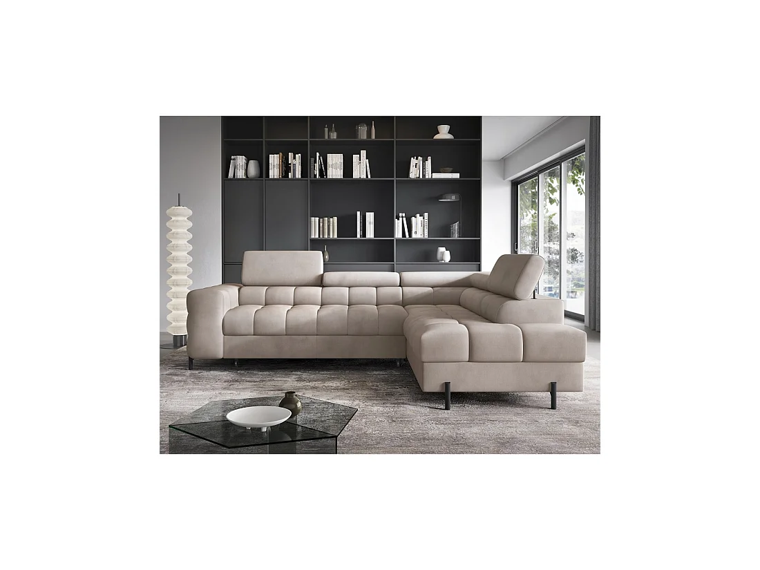 Canapé d'angle droit FERRUM Beige avec coffre salon familial 276x93x200cm