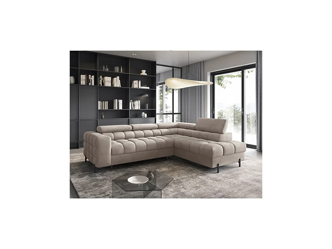 Canapé d'angle droit FERRUM Beige avec coffre salon familial 276x93x200cm