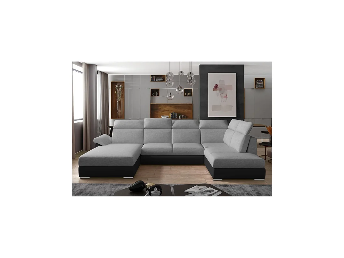 Canapé panoramique convertible MAJESTA 5 places gris et noir – angle gauche
