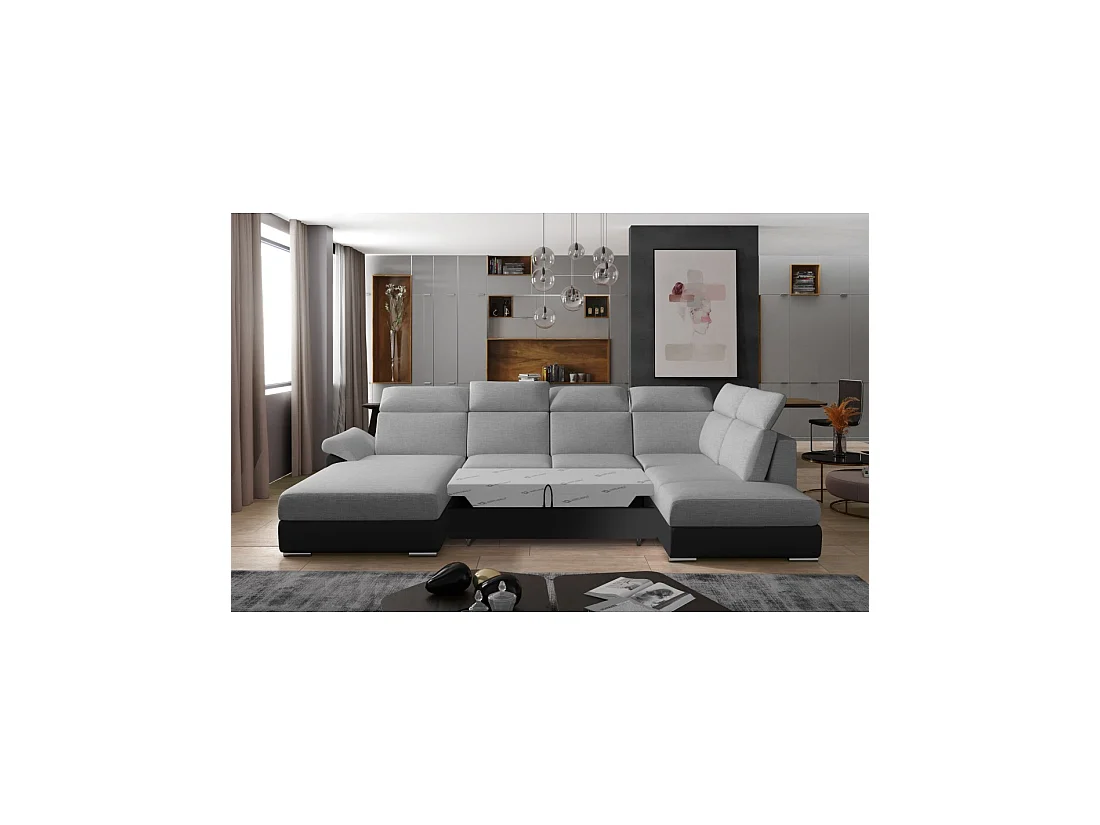 Canapé panoramique convertible MAJESTA 5 places gris et noir – angle gauche