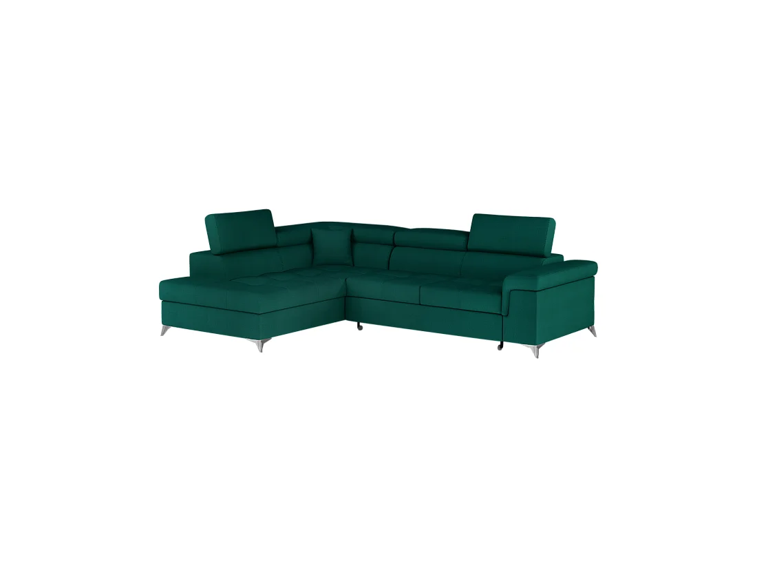 Canapé d'angle convertible PALAZZO 4 places vert foncé – angle gauche avec 1 coussin