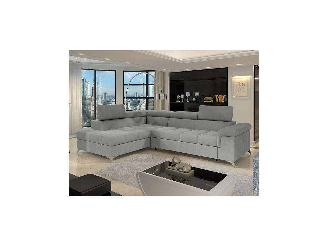 Canapé d'angle convertible PALAZZO 4 places gris clair – angle gauche avec coffre