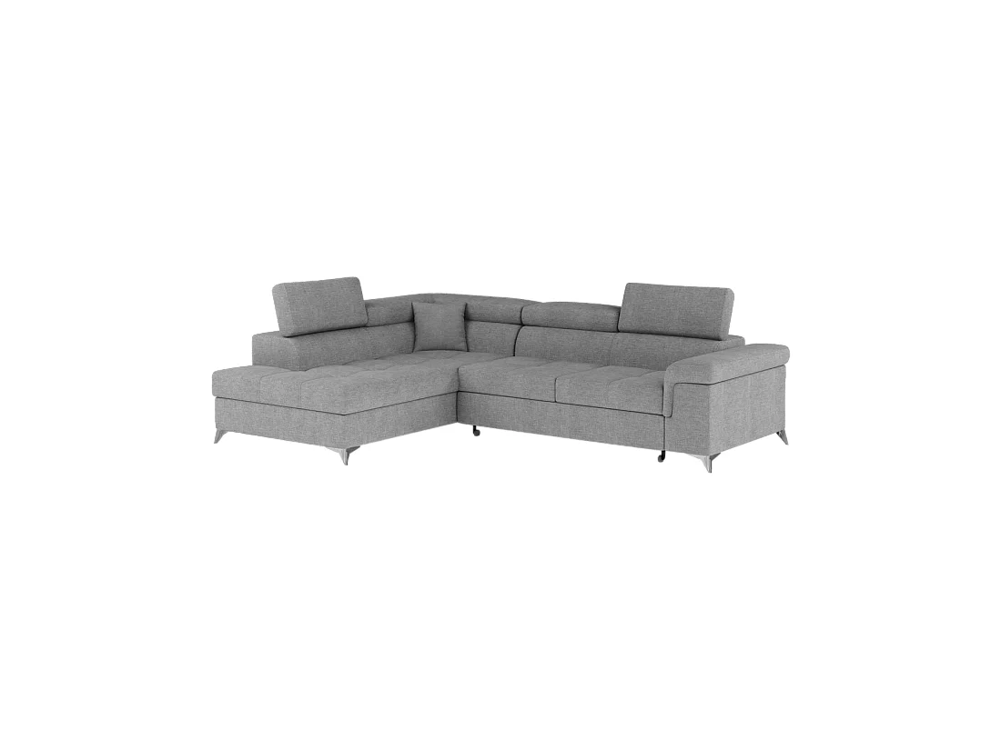 Canapé d'angle convertible PALAZZO 4 places gris clair – angle gauche avec coffre