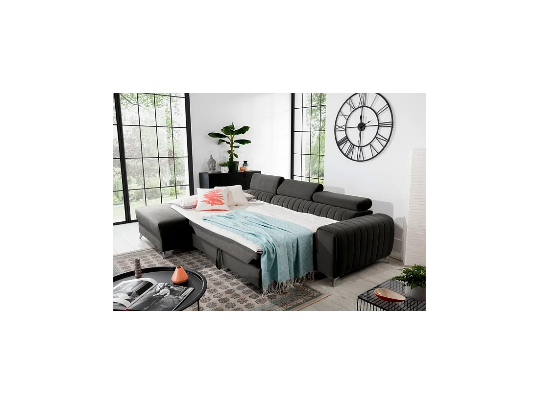 Canapé d'angle gauche Gris foncé convertible 3 places JAYSON grand confort