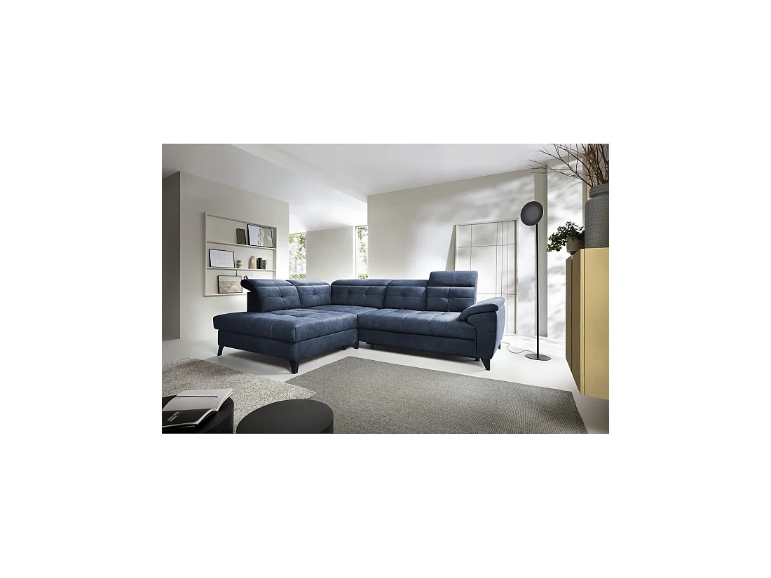 Canapé d'angle Bleu 5 places angle gauche méridienne 210cm INFERNO